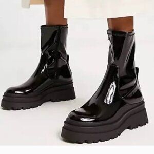 Aldo Bigshot Bootie Vegan Patent Leather Chinky Platform NEW 7.5